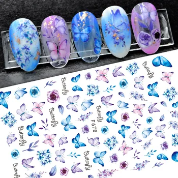 Nou Albastru Violet Fluture Autocolante pentru Unghii Manichiura Frumoasa Decoraciones Crescut 3D Autocolant Unghiilor Arta Glisante Accesorii de Design