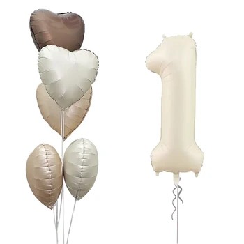 6pcs Maro Bej Crem Baloane Inima Kit Cu 40inch Crema Numărul de Balon Petrecere de Ziua pentru Copii Set de Decorare Copil de Dus