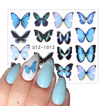 3D, Albastru Acuarelă Fluture Tatuaj Glisante Împachetări Decalcomanii Autocolant Flori Manichiura de Vara Temă de Decorare Arta de Unghii en-Gros