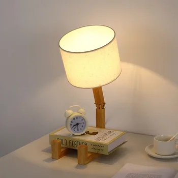 Robot Forma de Lemn Lampă de Masă E14 Titularul Lampă 110-240V Moderne Pânză de Artă Birou din Lemn Lampă de Masă Salon Interior Studiu Lumina de Noapte