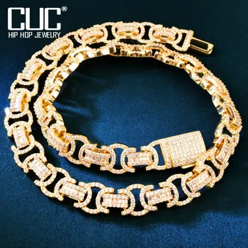 CUC 13mm Bizantin Link-ul Lanț de Gheață Afară Cubic Zirconia Culoare Aur Galben Bărbați Hiphop Colier Moda Bijuterii Rock