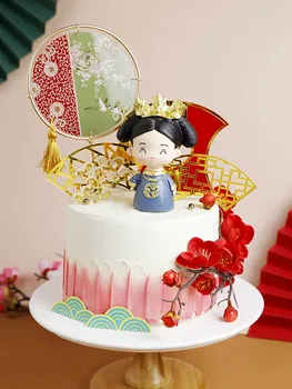 Stil chinezesc ziua de naștere a Regelui Regina Acrilice Tort Fân Desene animate Fete Băiat Happy Birthday Cake Topper Pentru Petrecere de Aniversare pentru Copii Cadouri