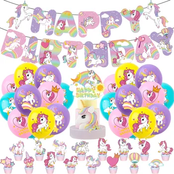 Simțit Curcubeu Temă Petrecere de Aniversare Coroana 1 2 3 Happy Birthday Party Decor Copii, Petrecere Copil de Dus Numărul Pălărie Unicorn Petrecere