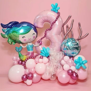72pcs Roz Prințesă Sirenă Balon 1 2 3 Numărul de Baloane Pește Folie Globos Fericit Ziua de nastere Decoratiuni Petrecere Copil de Dus Fata