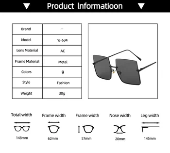 2022 Metal Semi-fără ramă de ochelari de Soare Femei Retro Supradimensionate Pătrat Ochelari de Soare Barbati de Moda Jumătate Cadru Metalic Streetwear Ochelari UV