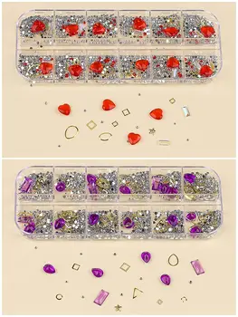 1Box 3D Unghii Strasuri Unghii Știfturi Includ Cristal de Diamant,Perle, Mărgele,Flori Rasina,Nit de Metal de Unghii Bijuterii pentru Unghii Farmece##