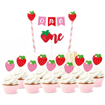1set Capsuni Veselă de Unică folosință din Hârtie Ziua Bannere Pungi de Bomboane pentru Copii Strawberry Petrecerea de Ziua Decor de Aprovizionare