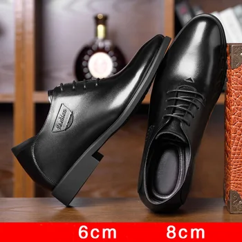 Înălțime interioară de Creștere 8CM Bărbați Formale Pantofi 6cm Spori Barbati din Piele Oxfords Omul Invizibil Tocuri Ascuțite Toe