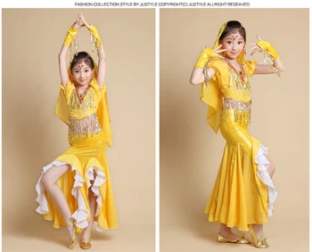 Copil burtă de dans copii, dans indian copil de sex feminin cu mâneci scurte costum fusta tiv roll-up Top si Fusta&Bentita&Bratara 3 culori S/M