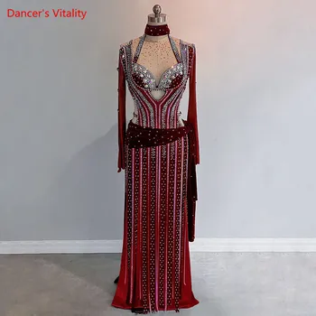 Belly Dance Halatul Plin De Diamante Rochie De Performanță Îmbrăcăminte Pentru Dans Oriental High-End Personalizate Copil Adult Concurs 4-Bucata Set