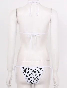 Stil Kawaii Set de Lenjerie pentru Femei Sexy, Drăguț Lapte de Vacă Punctate cu Dungi Exotice Bikini Set Auto-cravată Sutien G-String Boxeri Lenjerie