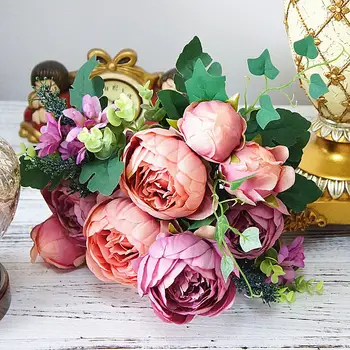 De lux Europene Artificiale flori de Bujor grămadă de Mătase fals Flores Bujori Pentru Acasă Hotel decor DIY Petrecere de Nunta de Decorare coroană de flori
