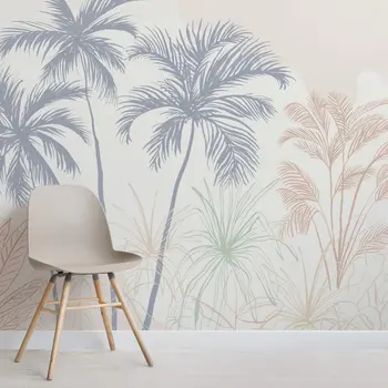 Minimalist Pastel de Cerneală Tropical Tapet Mural lipsită de Griji, Lumina tropical Palm Desen Tapet
