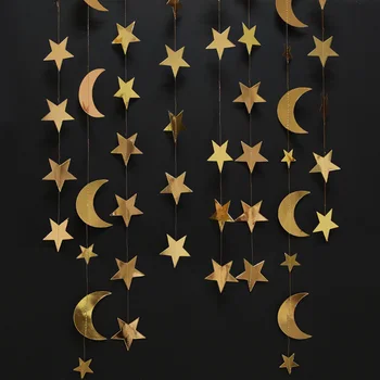 4M Golden Moon Star Oglindă Hârtie Banner EID MUBARAK Ramadan Decor Glitter Hârtie Ghirlanda Pentru Acasă de Ziua Agățat de Perete Bunting