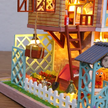 Cutebee Diy Păpuși Kit din Lemn in Miniatura Case de papusi cu Mobilier Lumina Jungle Resort Păpuși Jucarii Pentru Copii Cadouri