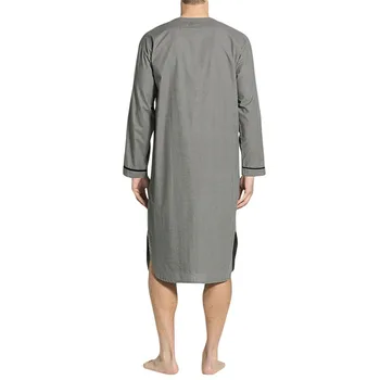 Bărbați cămașă de noapte Culoare Solidă Vrac Arabia Arabe Mâneci Lungi cămașă de Noapte Caftan Dubai Halat cu Buzunare Sleepwear Somn Topuri Homewear