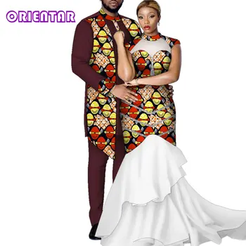 Cuplu nou Costum African Print Haine pentru Iubitorii 2 Buc Set Dashiki Rochii Femei și Bărbați Costum Mozaic Halat Africane Rochii