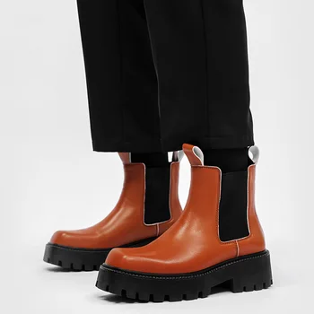 Mens de moda de lux scena club chelsea cizme maro negru pantofi platforma de cowboy din piele original boot rece scurt botas de sex masculin