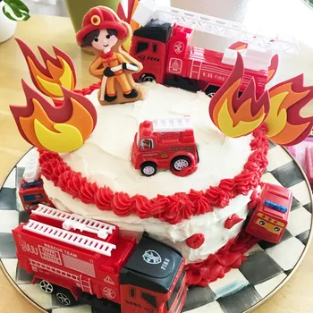 Firetruck Foc Tort Fân Figurine Jucarii Pompier Ziua Decor Pompier Consumabile Partid Ziua De Nastere Pentru Copii Băiat Decor