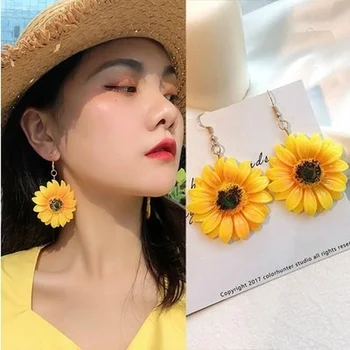 Floarea-soarelui Flori Acrilice Cercei pentru Femei de Moda coreeană Amuzant Designer Cercei Floarea Soarelui Elegant Geometrice Unice Cercel