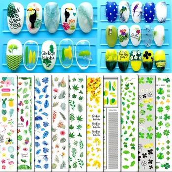 3D nail art sticker frunze verzi de plante cu laser, folii accesorii manichiura ultra subțire, auto-adeziv unghiilor decal JM012