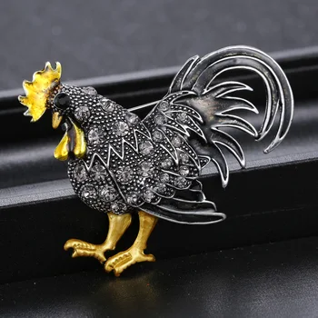 Rinhoo Mare Coada Cocoș Broșe Femei Drăguț Email De Pui Mici De Cristal Stras Animal Insigna De Partid Casual Pin Rever Bijuterii