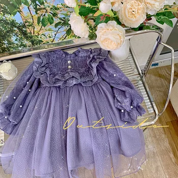 Versiunea coreeană de Violet Copii, Haine Fete Toamna Rochie 2022 Noi Împletit Plasă Fusta Externe Stil Bebelus Rochie de Printesa