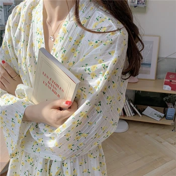 Kimono japonez Bumbac Halate pentru Femei Florale Imprimare Duș Spa Pijamale, Halat de baie Maneca Lunga, Pijamale Halat Uzura Acasă