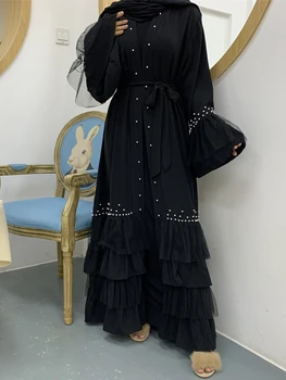 Eid Femeile Musulmane Hijab Rochie de Dantelă-up Conservatie Orientul Mijlociu Ramadan Robă Lungă arabă Caftan Dubai Turcia Abaya Îmbrăcăminte Vestidos
