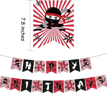 Ninja Fericit Banner Ziua de nastere pentru Baieti Negru Rosu Ninja Războinic Ziua Ghirlanda Fanii Anime Tema Consumabile Partid