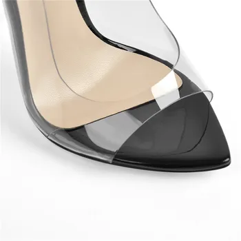 Onlymaker Femei din PVC Peep Toe 12cm Tocuri Subtiri de Mare Sandale Negre Doamnelor Pantofi Deget de la picior Deschis de Dimensiuni Mari Stilet Sandale Rochie de Petrecere