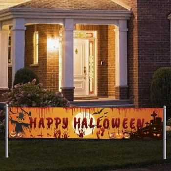 Decoratiuni De Halloween Banner Dovleac Înfricoșător Teroare Sângeroase Mână Amprenta Curte Banner Halloween Interioară În Aer Liber Agățat Decor