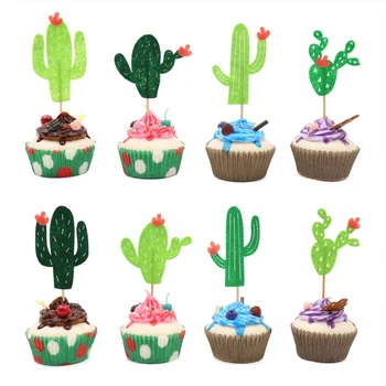 Noi 24BUC Tort Fân Decorative Hawaiian Tema Cactus Forma de Cupcake Topper Alimente Alege Partidul Decor