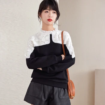 Tricotat pentru Femei Pulover Femeie de Iarnă 2022 Negru și Alb de Moda pentru Femei cu Maneca Lunga Top Elegant coreean Streetwear Epocă Topuri