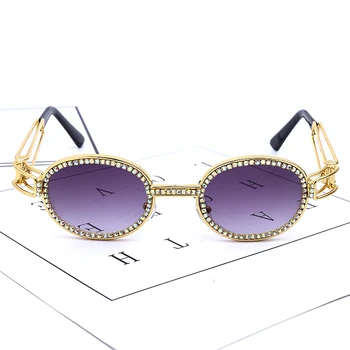 Vintage Mic Diamant Rotund ochelari de Soare pentru Femei Brand Designer de Moda Steampunk Colorate Stras Nuante UV400 Oculos