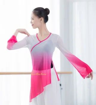 Gimnastica Tricouri Pentru Femei De Balet Costume De Balerina Gradient De Tifon Topuri Bodysuit Adult Dans Clasic Yoga Sport Costum