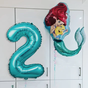 Disney Ariel Sirena de Aluminiu Baloane 30inch Turcoaz Numărul de balon Tema Ocean de Ziua Decor Petrecere Copil de Dus Globos
