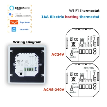 Tuya de Viață Inteligentă Wifi Termostat pentru Încălzire Electrică Pardoseală Caldă Acasă Controler de Temperatura funcționează cu Alexa de start Google 16A 24V