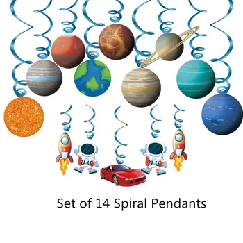 Astronaut petrecerea de ziua trage de pavilion set de rachete de nouă planete spirală ornamente tort introduce bicarbonat de decor