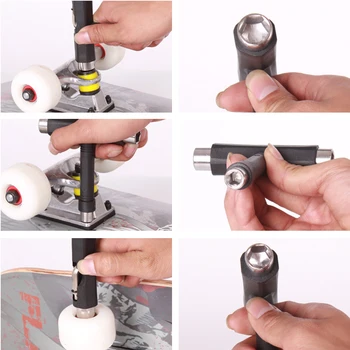 T-Tip Skateboard Instrument Clichet Cheie tubulară Clasic Textura Instrument de Mână Negru Multifunctional pentru Accesorii Skateboard