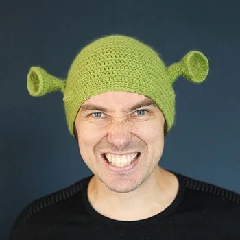 Unisex Balaclava Monstru Shrek Pălărie de Lână de Iarnă Pălării Tricotate Partidul Verde Amuzant Beanie Chelioși Capac pentru Femei Barbati Pur Handmade