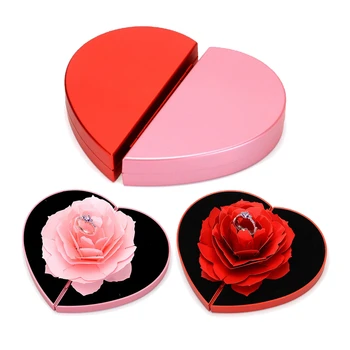 Pliere Rose Inel Cutie De Bijuterii Cadou De Nunta Valentine Logodna Propunere Relief Hârtie Scutura Deschide Crescut Organizator Bijuterii