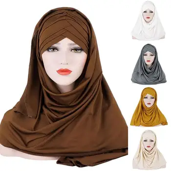 Culoare Solidă Bumbac Eșarfă Hijab Pentru Femeile Musulmane Stretch Jersey Cap Eșarfă Folie Cap Eșarfe Turban Articole Pentru Acoperirea Capului Frizură Pentru Femei