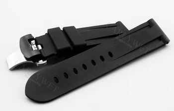 CARLYWET 24mm Black Impermeabile din Cauciuc Siliconic de Înlocuire Trupa Încheietura Ceas Curea cu Argintiu Negru Incuietoare Pentru Luminor