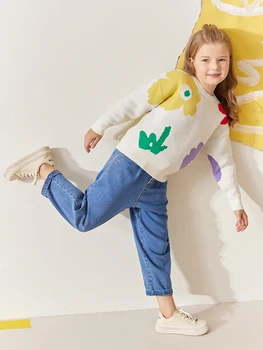 Amii Copii Fete de Cald Pulover Pulovere de Iarnă cu Flori de Craciun Moda cu Maneci Lungi Confortabil Copii Topuri Tricotate 22370002