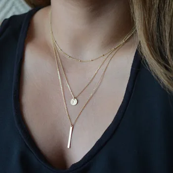 Moda Estetice Lantul de La Gat cu Paiete Benzi Metalice Stratificat-O singură Bucată Pandantiv Colier Bijuterii pentru Femei Accesorii Cadouri