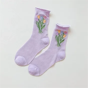 Noua Moda Flori Dantelă Margine Japonia Creative Femei Ciorapi De Plasă Harajuku Sosete Femei Subțire Drăguț Kawaii Sokken Calcetines