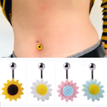 1 BUC Oțel Chirurgical de Floarea-soarelui Belly Button Inel Daisy Floare Buric Piercing în Buric Bijuterii 14g