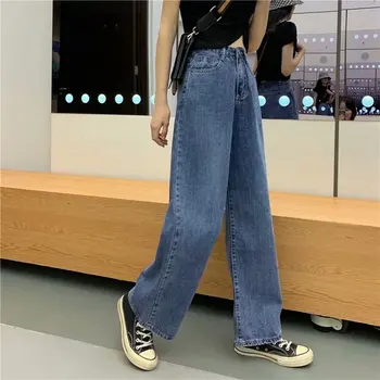 Feynzo Femei Pantaloni Femei Blugi Cu Talie Înaltă, Din Denim Pantaloni Largi Picior Îmbrăcăminte Denim Blue Jeans Vintage De Calitate Moda Pantaloni Drepte