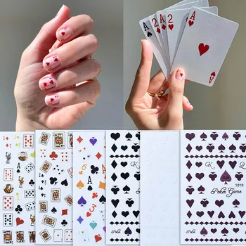 Poker 3D autocolant pentru decorare arta de unghii negru purpuriu roșu inima manichiura accesorii auto-adeziv unghiilor decal YJ040